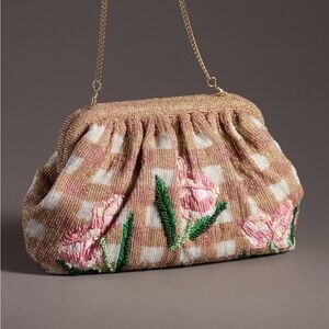 NWT Anthropologie Beaded Wildflower Clutch/ Crossbody